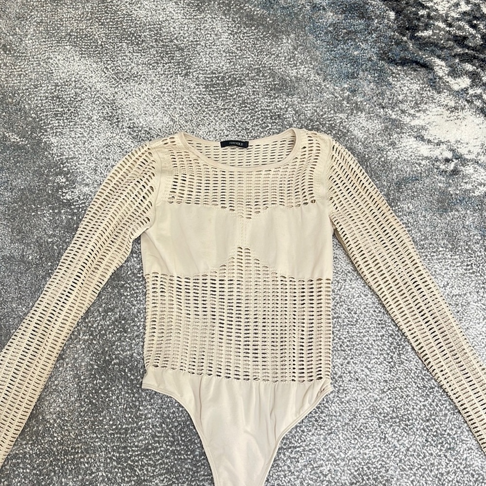 Forever 21 cream bodysuit with holes!👏👏👏